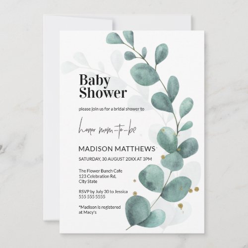 Eucalyptus Greenery Watercolor Baby Shower  Invita Invitation