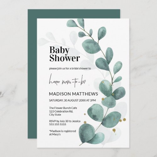 Eucalyptus Greenery Watercolor Baby Shower Invitat Invitation