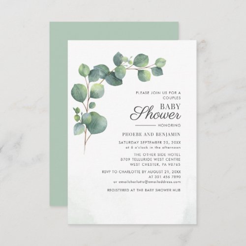 Eucalyptus Greenery Watercolor Baby Shower Invitation