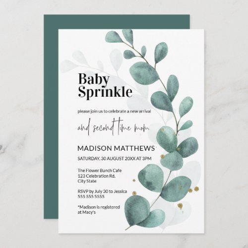 Eucalyptus Greenery Watercolor Baby Sprinkle Invitation