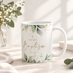 Eucalyptus Greenery Watercolor Baptism Coffee Mug