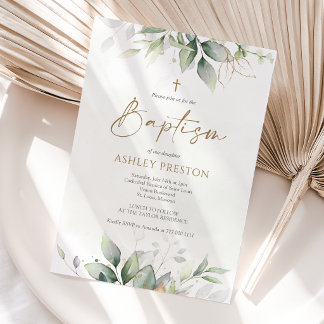 Eucalyptus Greenery Watercolor Baptism Invitation