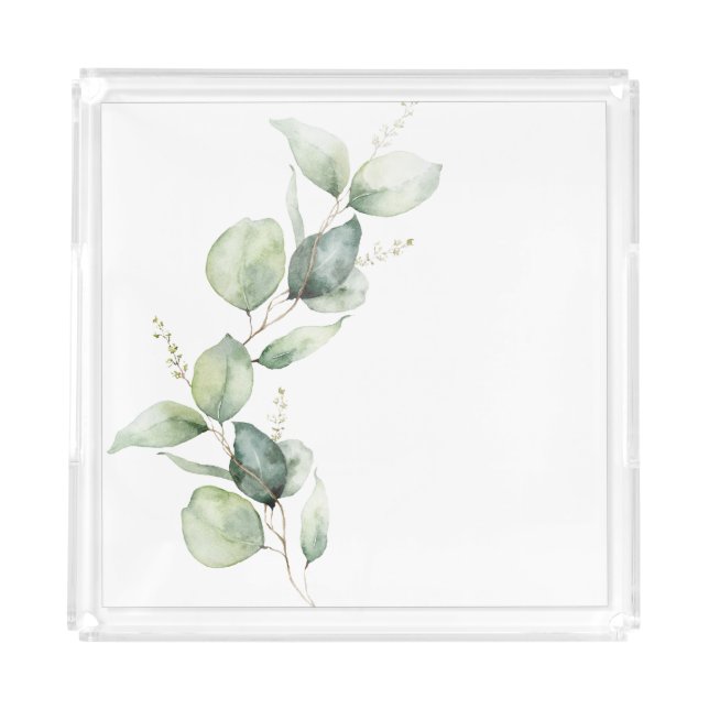 Eucalyptus Greenery Watercolor Botanical Acrylic Tray (Front)