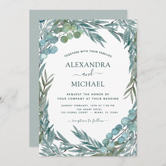 Eucalyptus Greenery Watercolor Botanical Wedding Invitation (Front/Back)