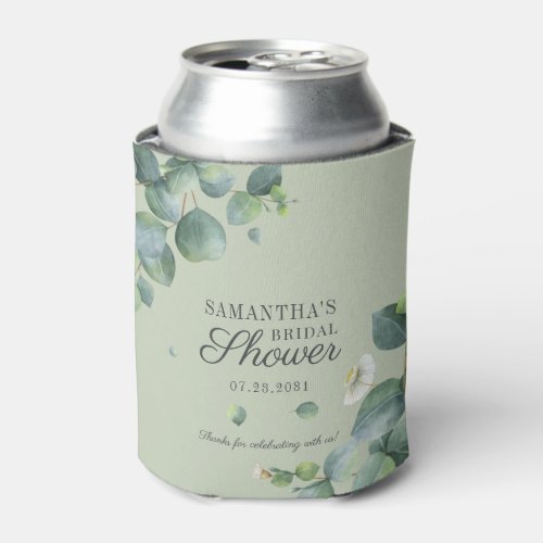 Eucalyptus Greenery Watercolor Bridal Shower Can Cooler