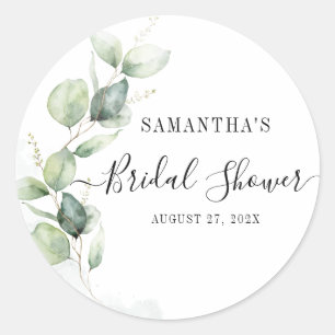 Eucalyptus Greenery Watercolor Bridal Shower Classic Round Sticker