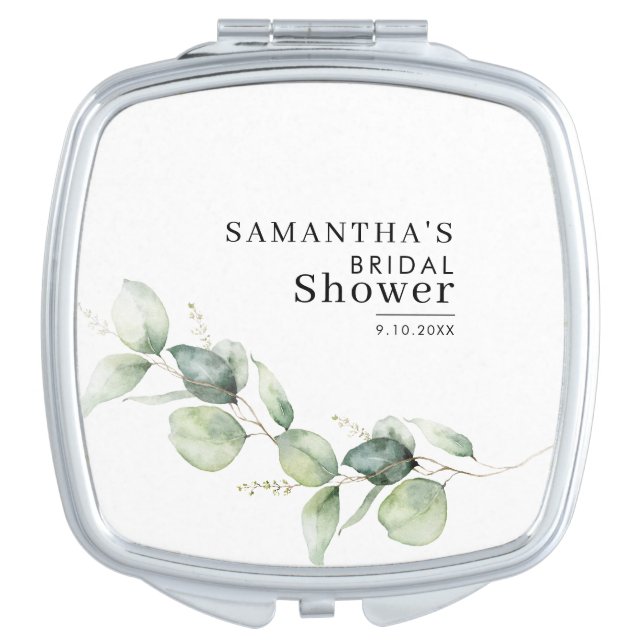 Eucalyptus Greenery Watercolor Bridal Shower Compact Mirror (Front)