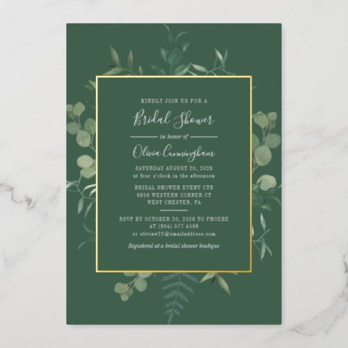 Eucalyptus Greenery Watercolor Bridal Shower Foil Invitation