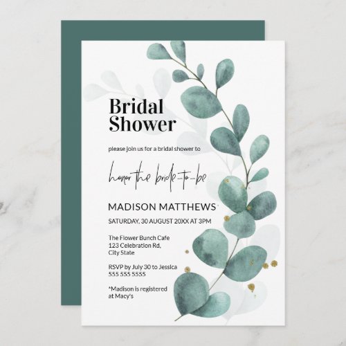 Eucalyptus Greenery Watercolor Bridal Shower  Invitation