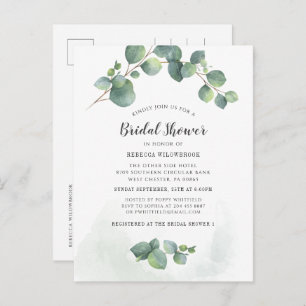 Eucalyptus Greenery Watercolor Bridal Shower Invitation Postcard