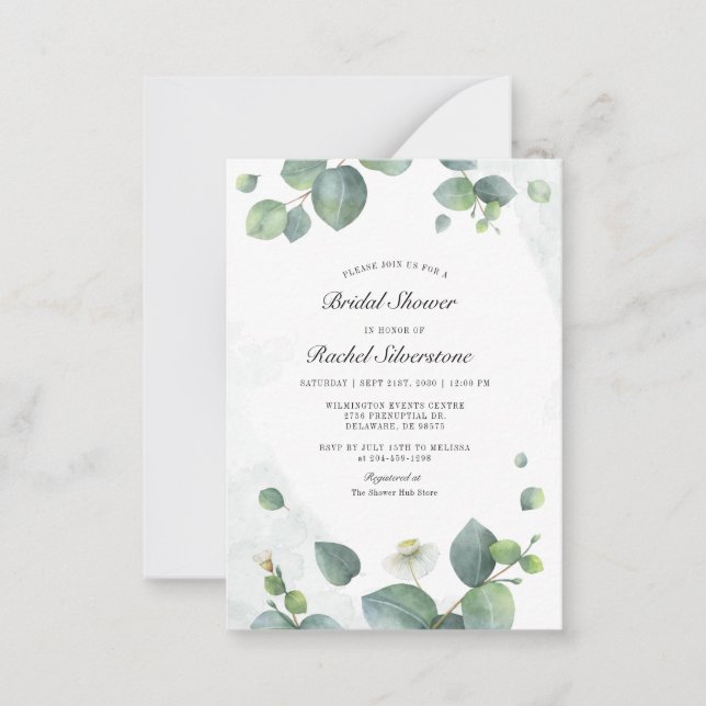Eucalyptus Greenery Watercolor Bridal Shower Note Card (Front)