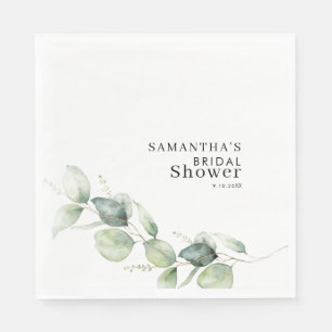 Eucalyptus Greenery Watercolor Bridal Shower Paper Napkins