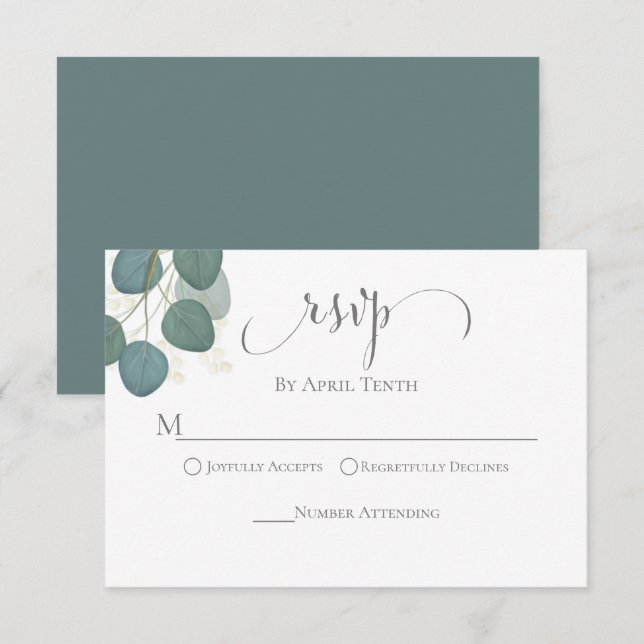 Eucalyptus Greenery Watercolor Elegant Script RSVP Card (Front/Back)