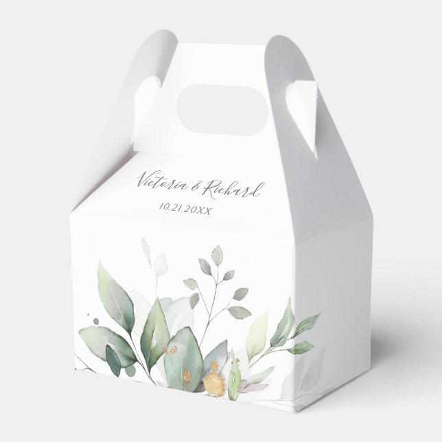 Eucalyptus Greenery Watercolor Elegant Wedding Favor Boxes (Front Side)