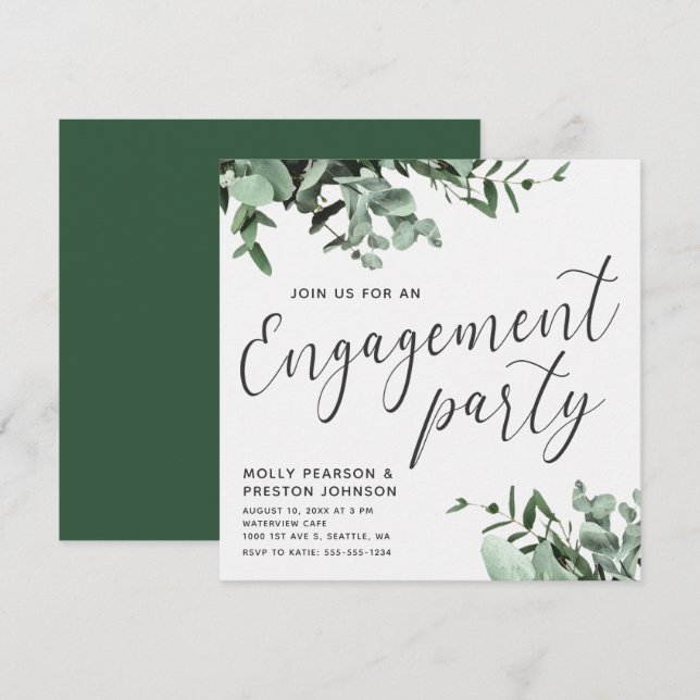 Eucalyptus Greenery Watercolor Engagement Party Invitation (Front/Back)