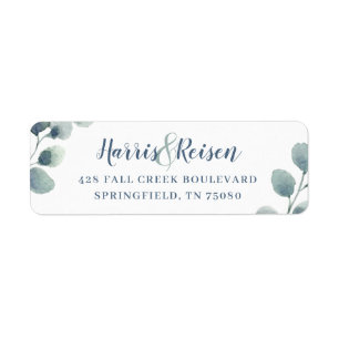 Eucalyptus Greenery Watercolor Foliage Dusty Blue Label