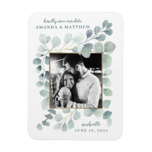 Eucalyptus Greenery Watercolor Foliage Dusty Blue Magnet