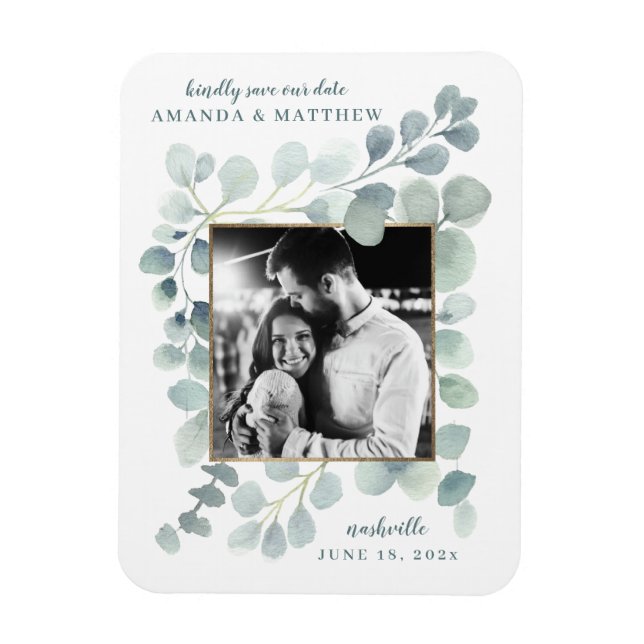 Eucalyptus Greenery Watercolor Foliage Dusty Blue Magnet (Vertical)