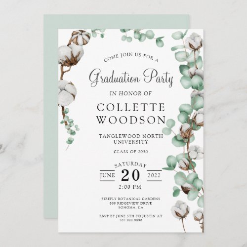 Eucalyptus Greenery Watercolor Graduation Invitati Invitation
