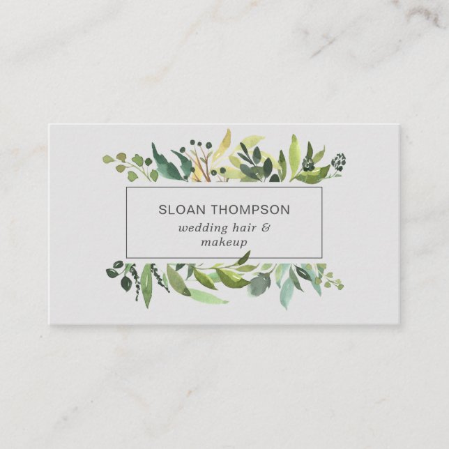 Eucalyptus Greenery Watercolor Grey Business Card (Front)