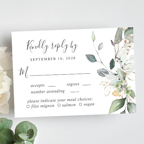 Eucalyptus Greenery Watercolor Meal Option Wedding RSVP Card