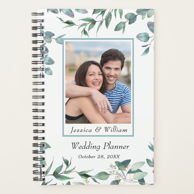 Eucalyptus Greenery Watercolor PHOTO Wedding Planner (Front)