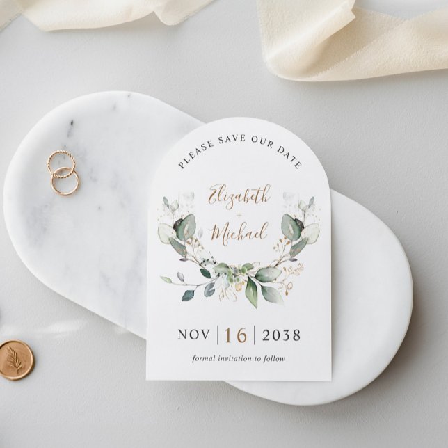 Eucalyptus Greenery Watercolor QR Code Wedding Save The Date (An elegant watercolor Save the Date announcement to set the tone for an unforgettable event)