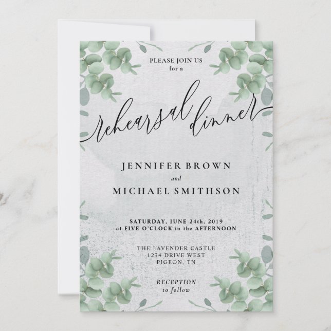 Eucalyptus Greenery Watercolor Rehearsal Dinner Invitation (Front)