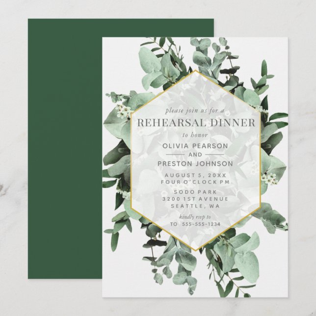 Eucalyptus & Greenery Watercolor Rehearsal Dinner Invitation (Front/Back)