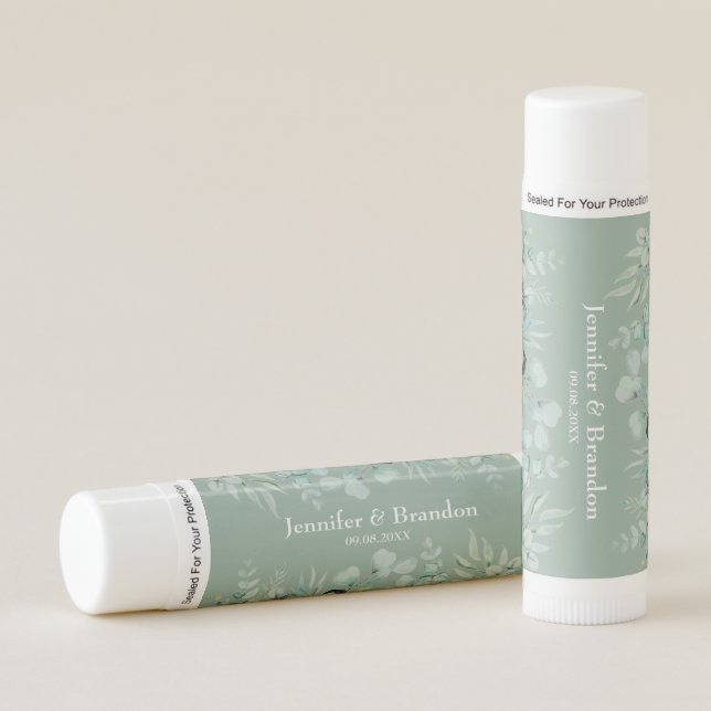Eucalyptus Greenery Watercolor Sage Green Wedding Lip Balm (Front)