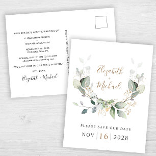 Eucalyptus Greenery Watercolor Save The Date Announcement Postcard