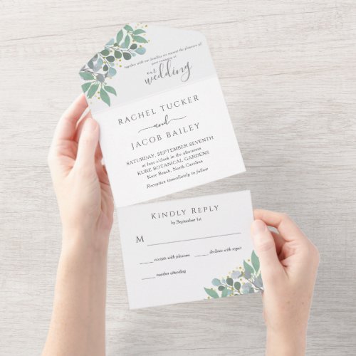 Eucalyptus Greenery Watercolor Wedding All In One All In One Invitation