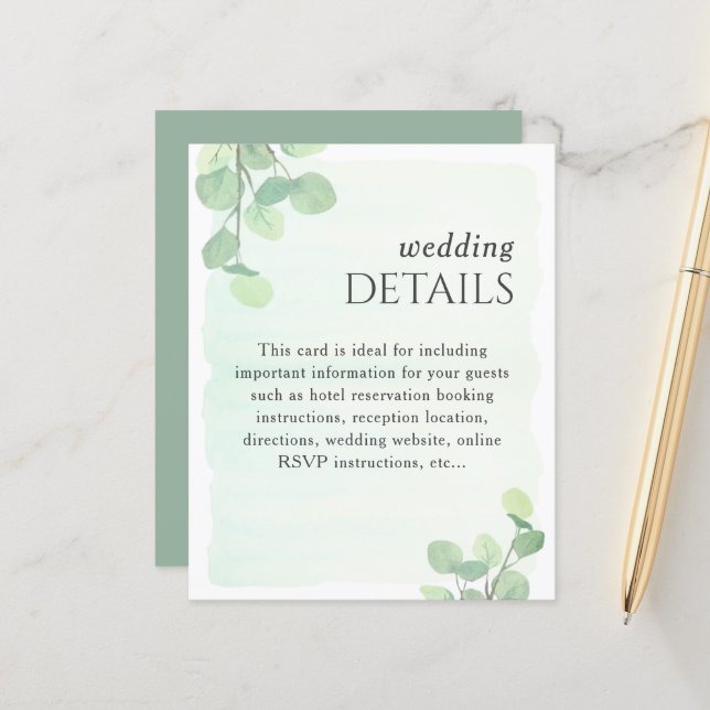 Eucalyptus Greenery Watercolor Wedding Details (Front/Back In Situ)