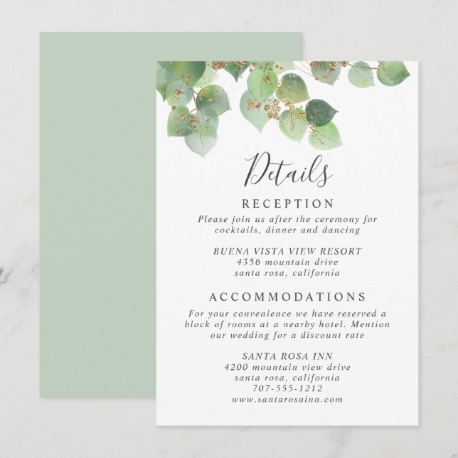 Eucalyptus Greenery Watercolor Wedding Details Enclosure Card (Front/Back)