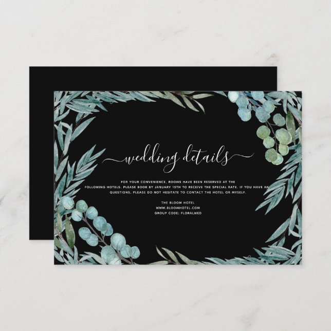Eucalyptus Greenery Watercolor Wedding Details Invitation (Front/Back)