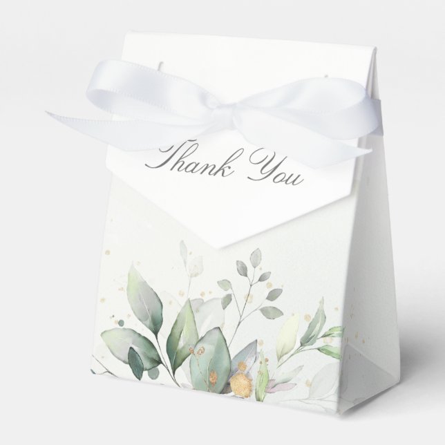 Eucalyptus Greenery Watercolor Wedding Favor Boxes (Front Side)