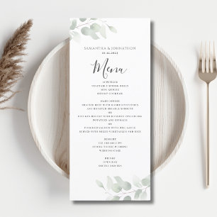 Eucalyptus Greenery Watercolor Wedding Flat Menu