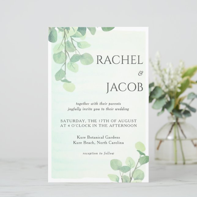 Eucalyptus Greenery Watercolor Wedding Invitation (Standing Front)