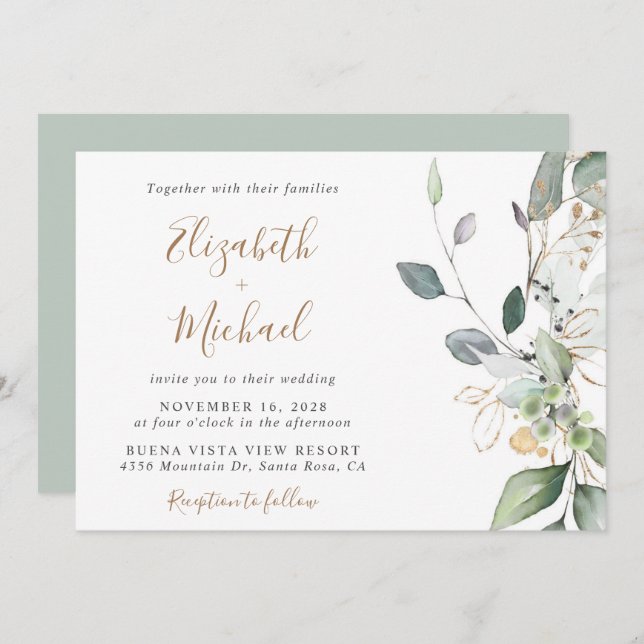 Eucalyptus Greenery Watercolor Wedding Invitation (Front/Back)