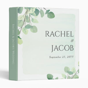 Eucalyptus Greenery Watercolor Wedding Photo 3 Ring Binder