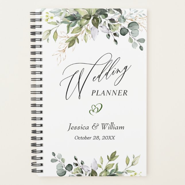 Eucalyptus Greenery Watercolor Wedding Planner (Front)