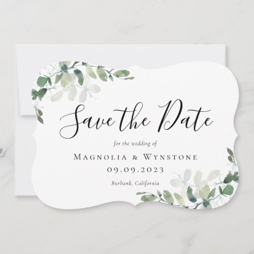 Eucalyptus Greenery Watercolor Wedding    Save The Date