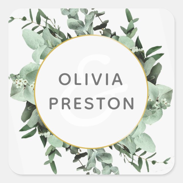 Eucalyptus Greenery Watercolor Wedding Sticker (Front)