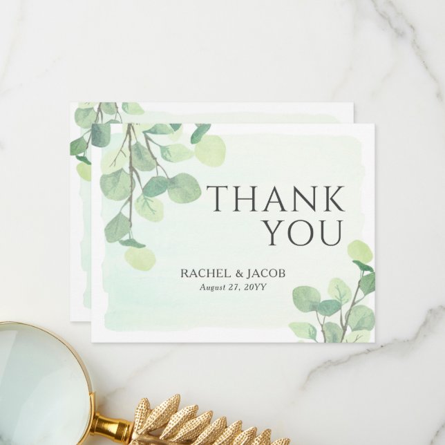 Eucalyptus Greenery Watercolor Wedding Thank You (Front/Back In Situ)