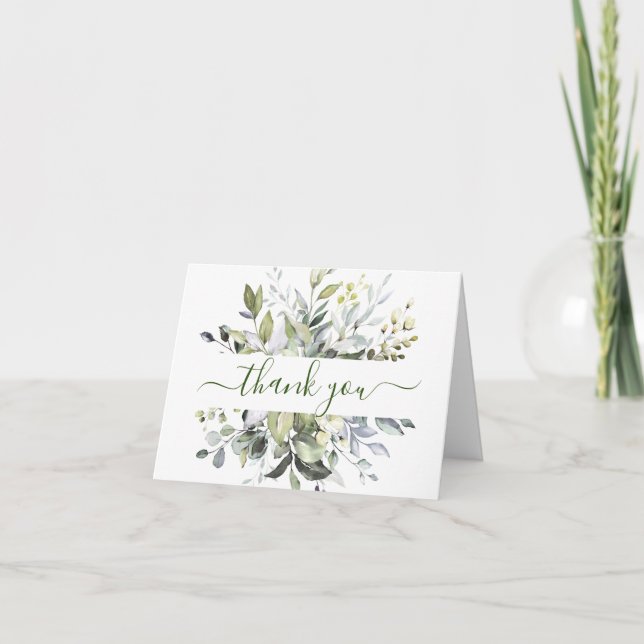 Eucalyptus Greenery Watercolor Wedding Thank You Card (Front)