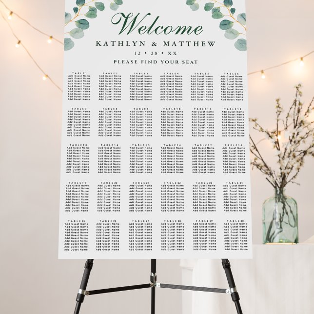 Eucalyptus Greenery Wedding 30 Table Seating  Foam Board (Creator Uploaded)