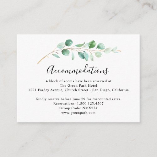 Eucalyptus Greenery Wedding Accommodation Enclosure Card