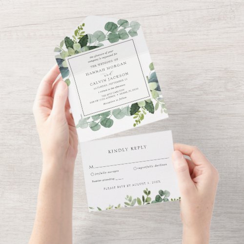 Eucalyptus Greenery Wedding All In One Invitation