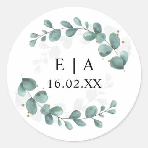 Eucalyptus Greenery Wedding Bonbonniere Classic Round Sticker
