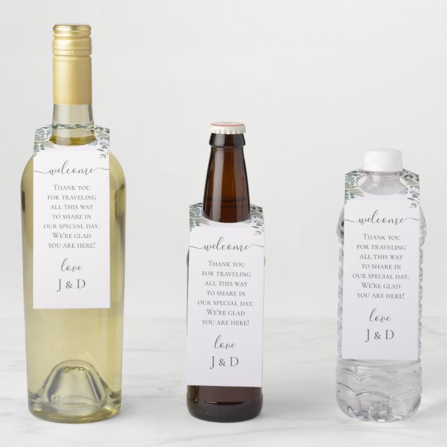 Eucalyptus Greenery Wedding Bottle Hanger Tag (In Situ)